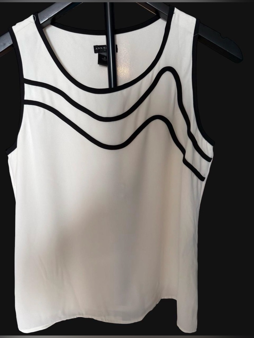 Ann Taylor White Tank Top with Black Wave Trim